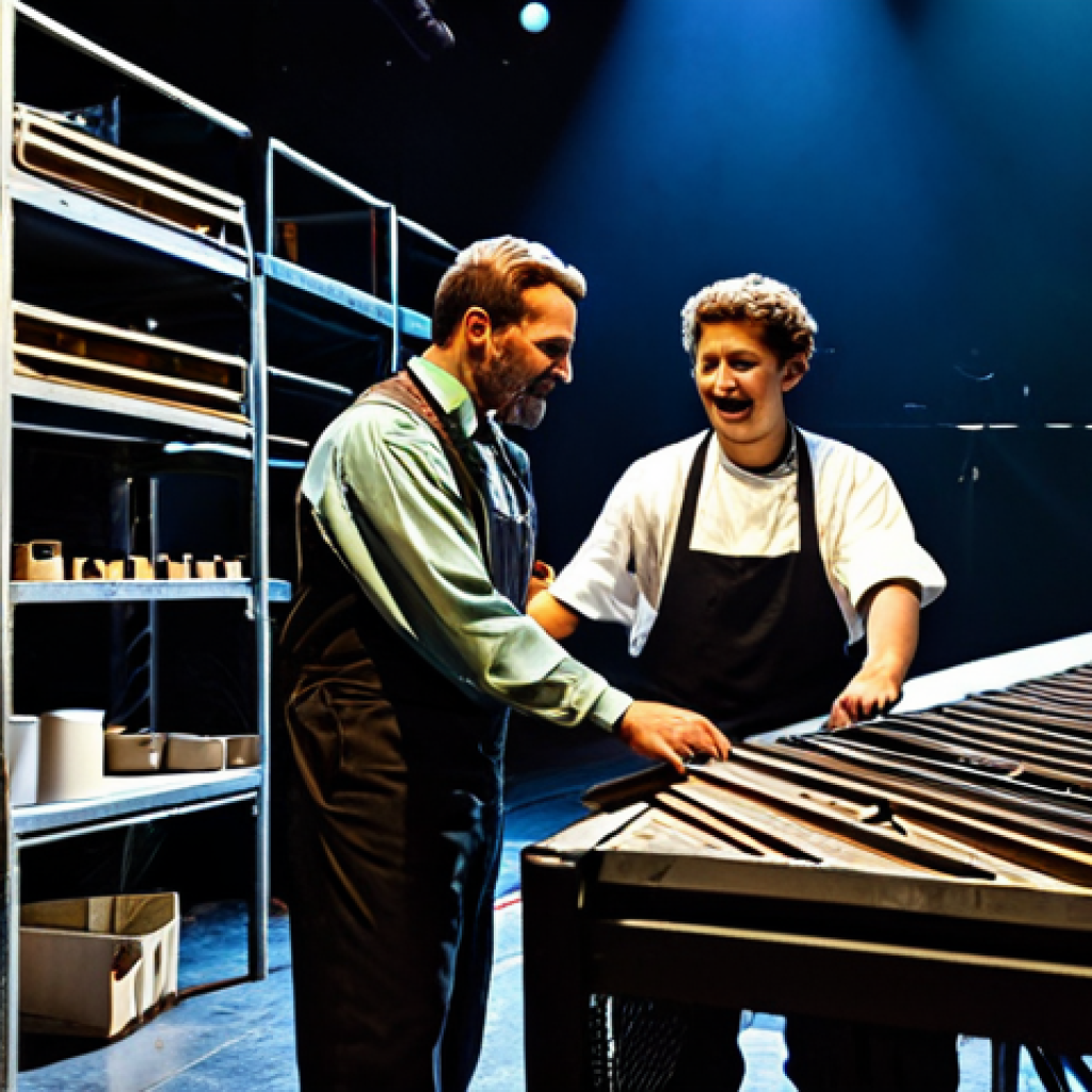현존 기반 공연 접근법의 언론 및 PR 전략 - Backstage Magic**
"A diverse group of stagehands and actors, fully clothed in work attire and costu...