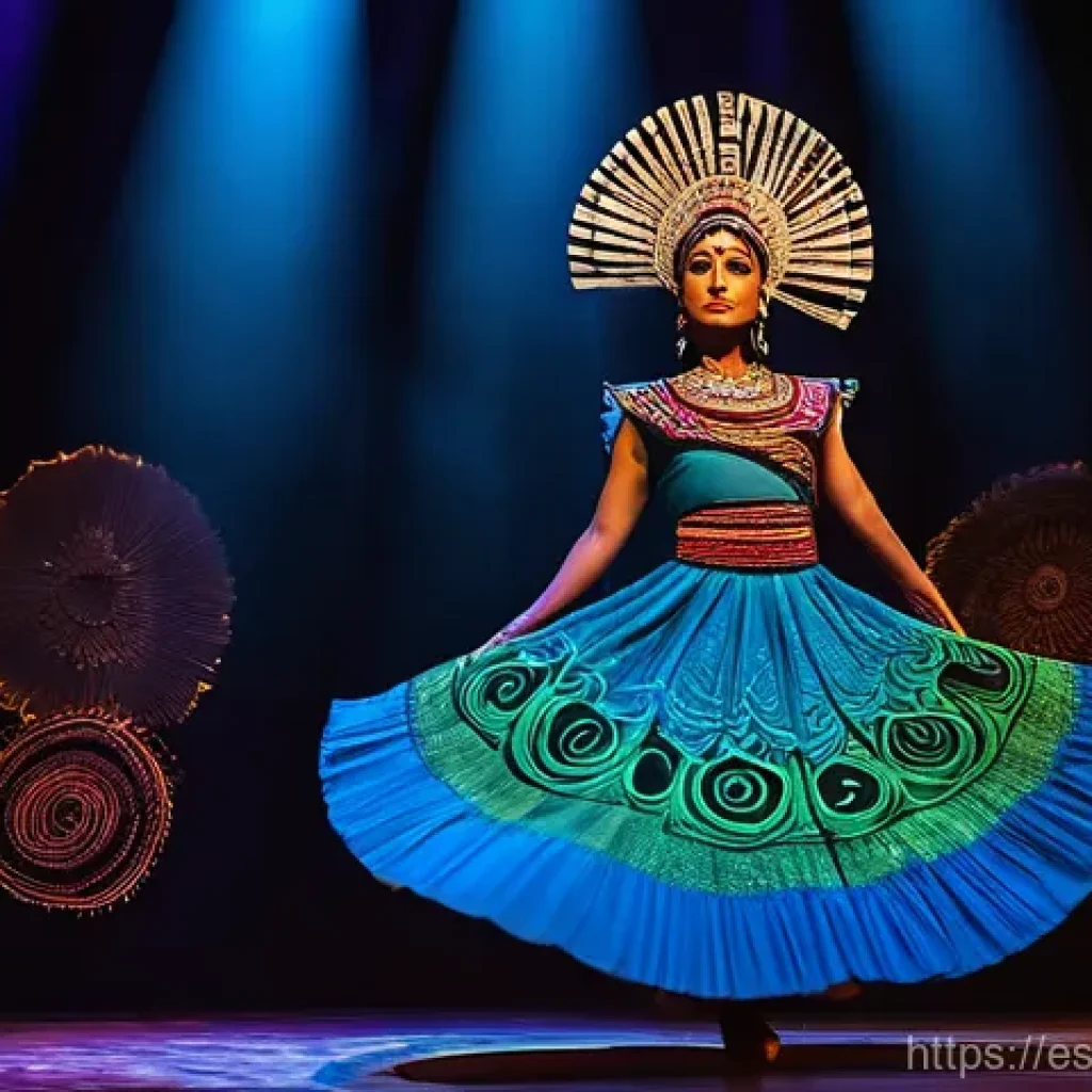 현존 기반 공연 접근법의 문화 자원 활용 - A vibrant theatrical performance showcasing a female dancer gracefully interpreting a contemporary M...
