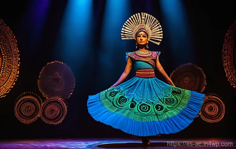 현존 기반 공연 접근법의 문화 자원 활용 - A vibrant theatrical performance showcasing a female dancer gracefully interpreting a contemporary M...